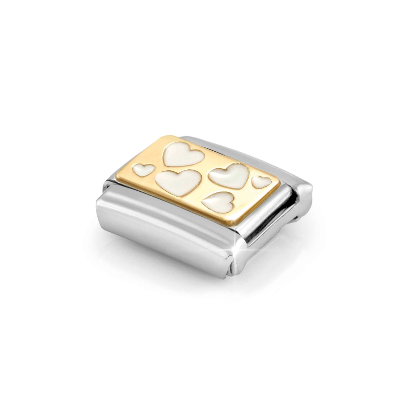 Nomination White Scattered Hearts 18ct Gold and Stainless Steel Composable Charm