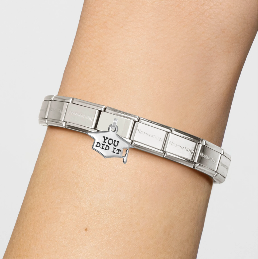 Nomination Engraved Graduation Cap 'You Did It' Sterling Silver and Stainless Steel Composable Charm