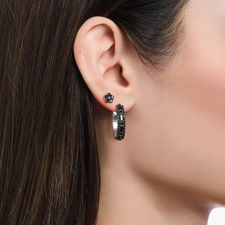 Thomas Sabo Sterling Silver Black CZ Flower Stud Earrings