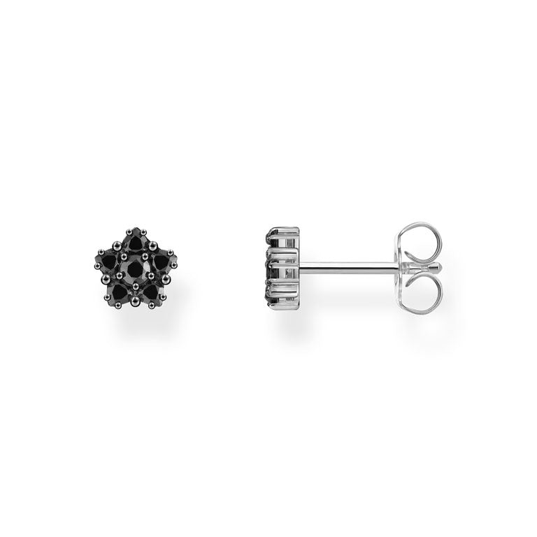 Thomas Sabo Sterling Silver Black CZ Flower Stud Earrings