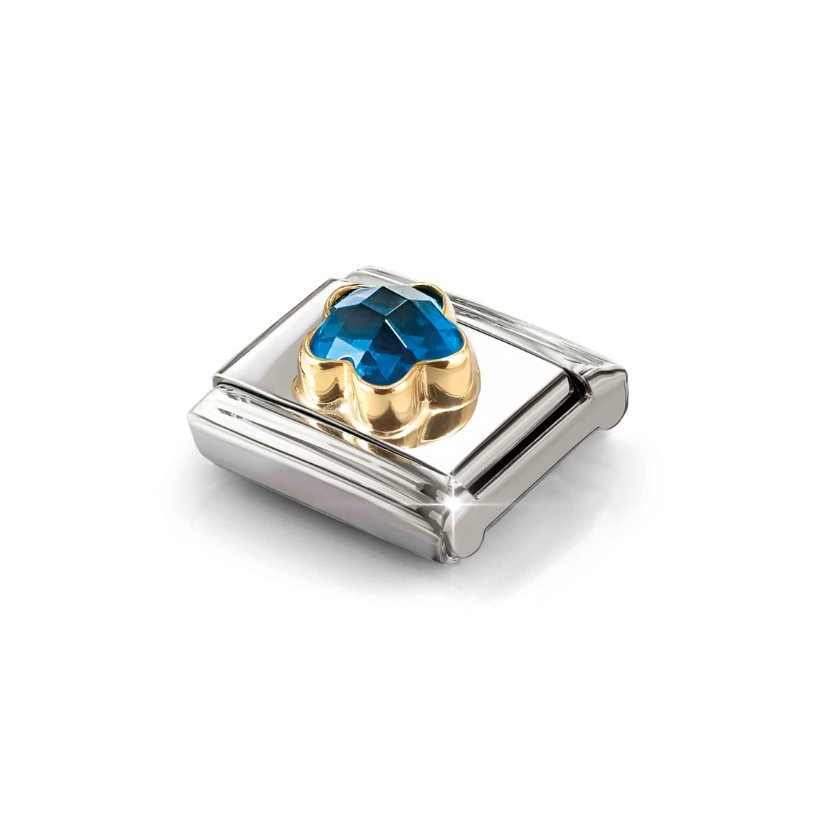 Nomination Blue CZ Flower 18ct Gold and Stainless Steel Composable Charm
