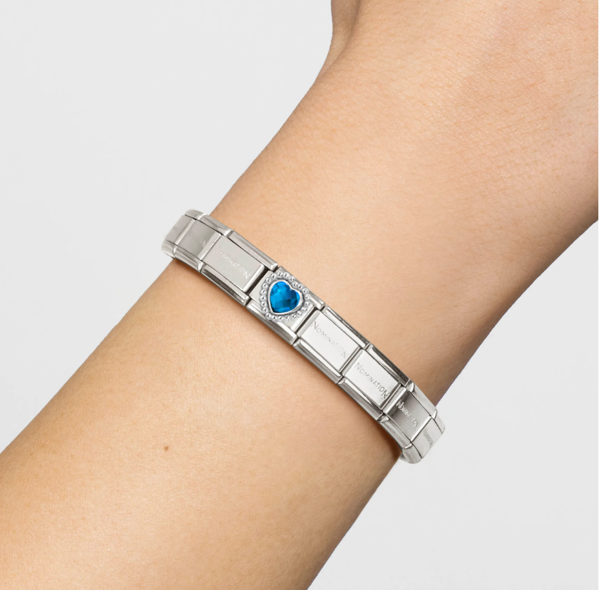 Nomination Blue CZ Heart Sterling Silver and Stainless Steel Composable Charm