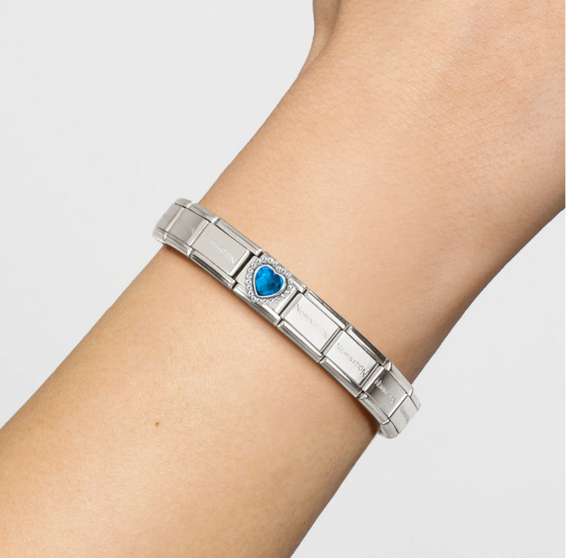 Nomination Blue CZ Heart Sterling Silver and Stainless Steel Composable Charm