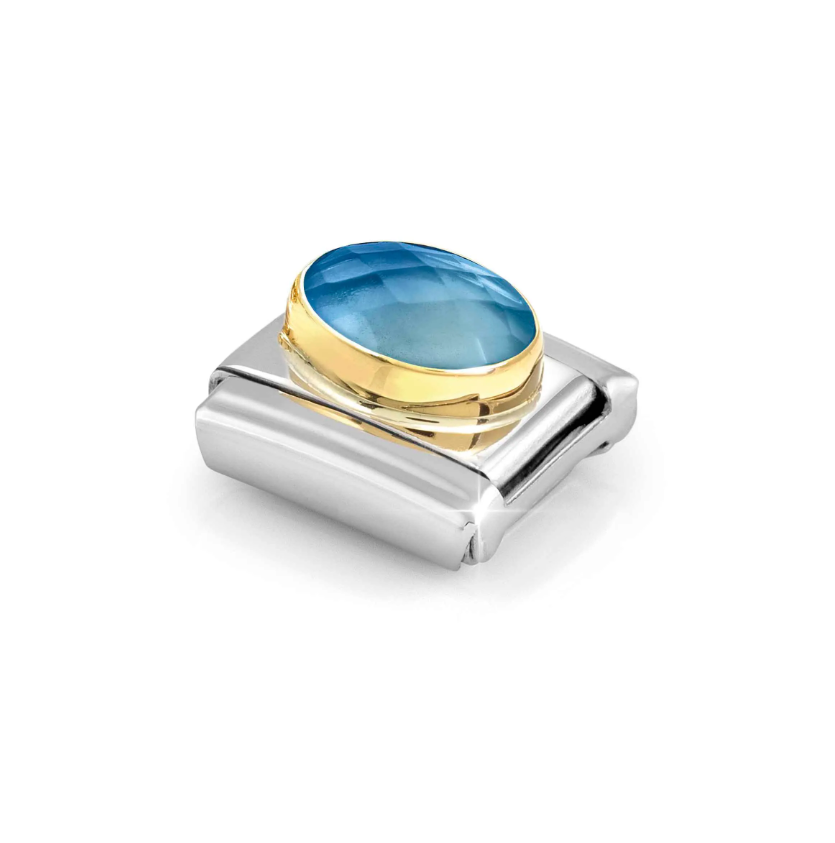 Nomination Blue CZ Oval 18ct Gold and Stainless Steel Composable Charm