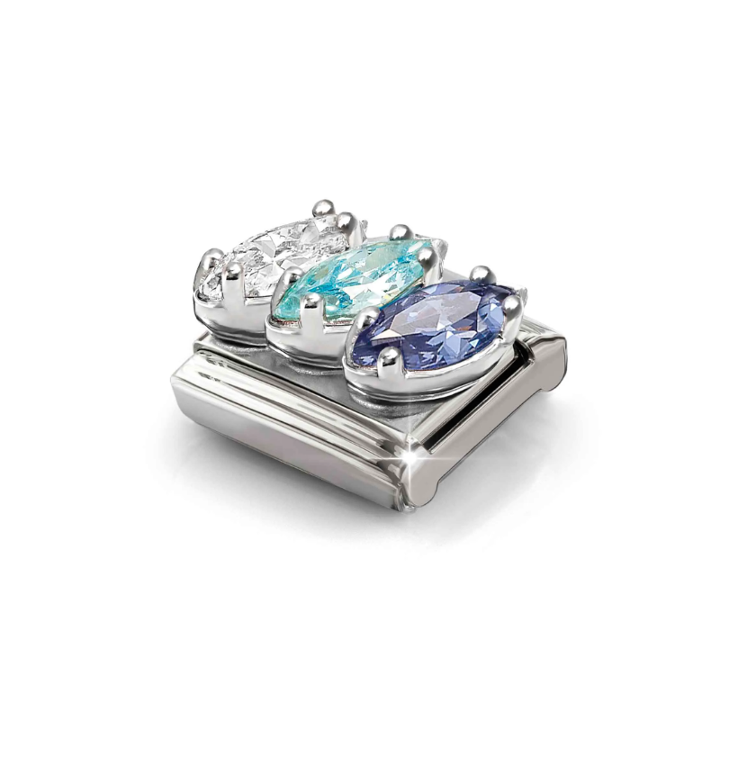 Nomination White/Blue CZ Trilogy  Sterling Silver and Stainless Steel Composable Charm