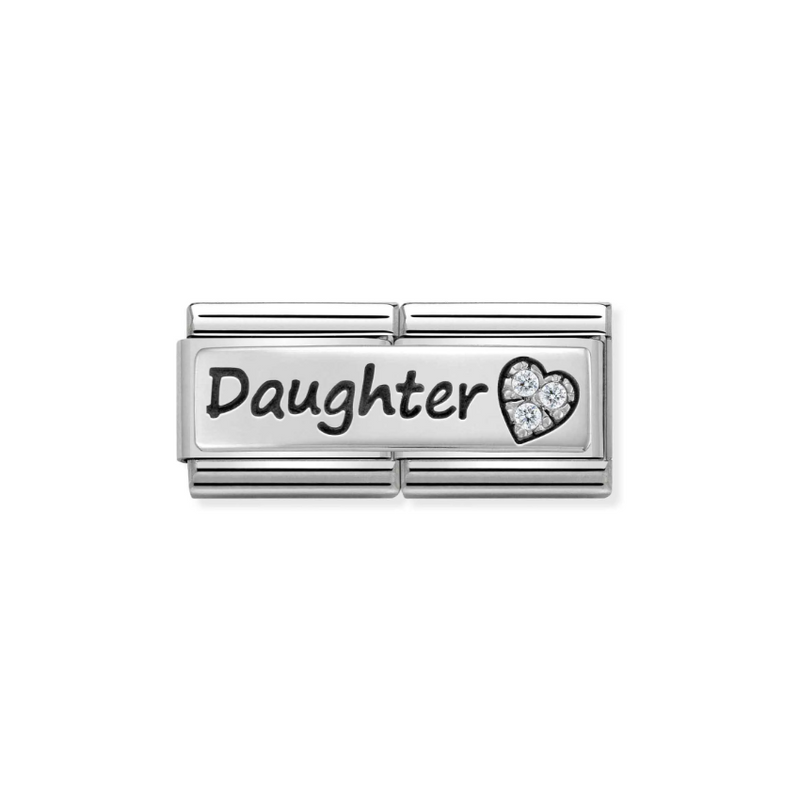 Nomination Double Link Daughter with Heart Sterling Silver and Stainless Steel Composable Charm