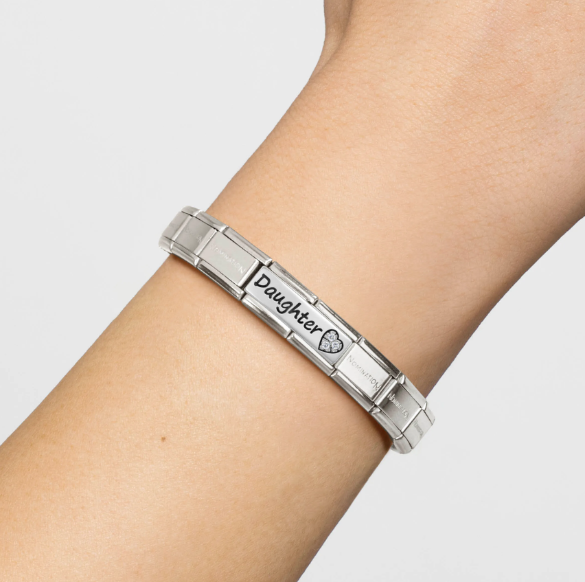 Nomination Double Link Daughter with Heart Sterling Silver and Stainless Steel Composable Charm