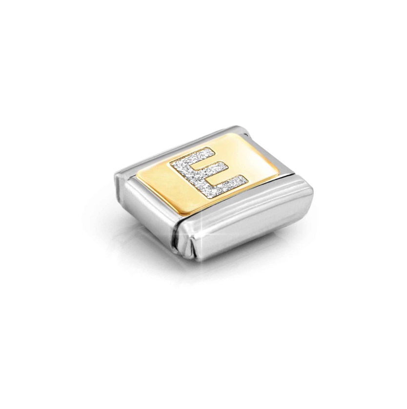 Nomination Glitter Letter E 18ct Gold and Stainless Steel Composable Charm