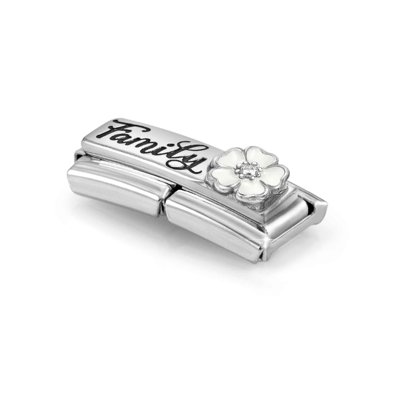Nomination 'Family' with Flower Double Sterling Silver and Stainless Steel Composable Charm