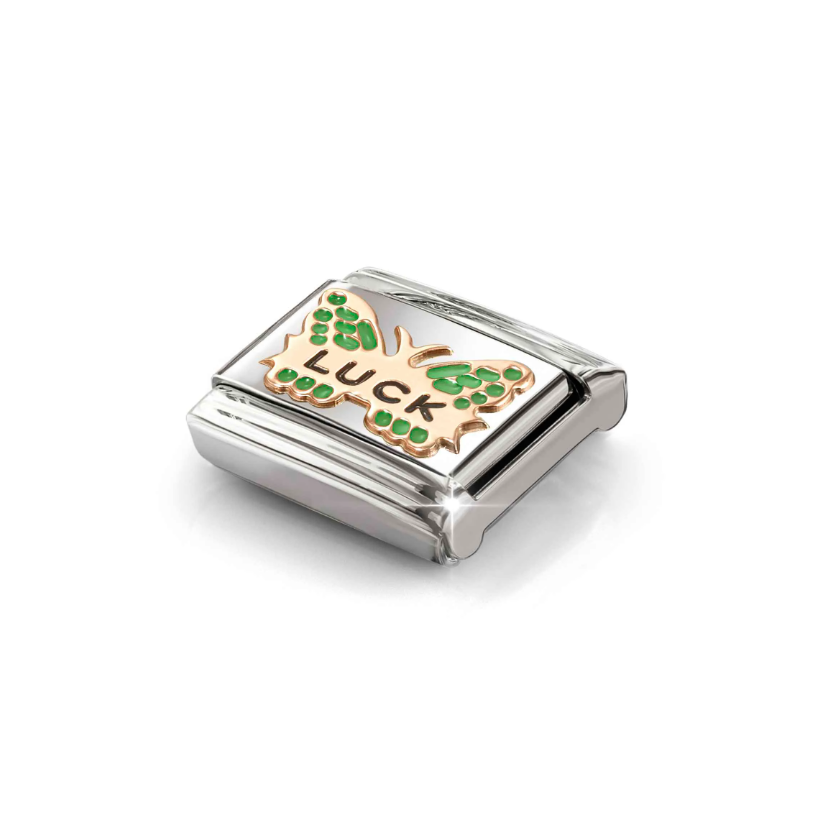 Nomination Green Butterfly Luck 9ct Gold and Stainless Steel Composable Charm