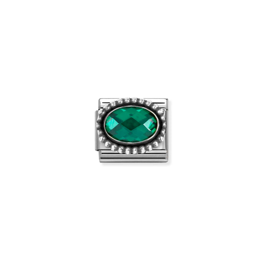Nomination Dark Green CZ Oval Sterling Silver and Stainless Steel Composable Charm