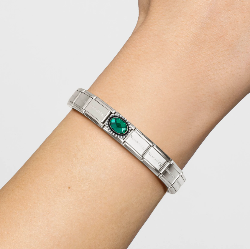 Nomination Dark Green CZ Oval Sterling Silver and Stainless Steel Composable Charm