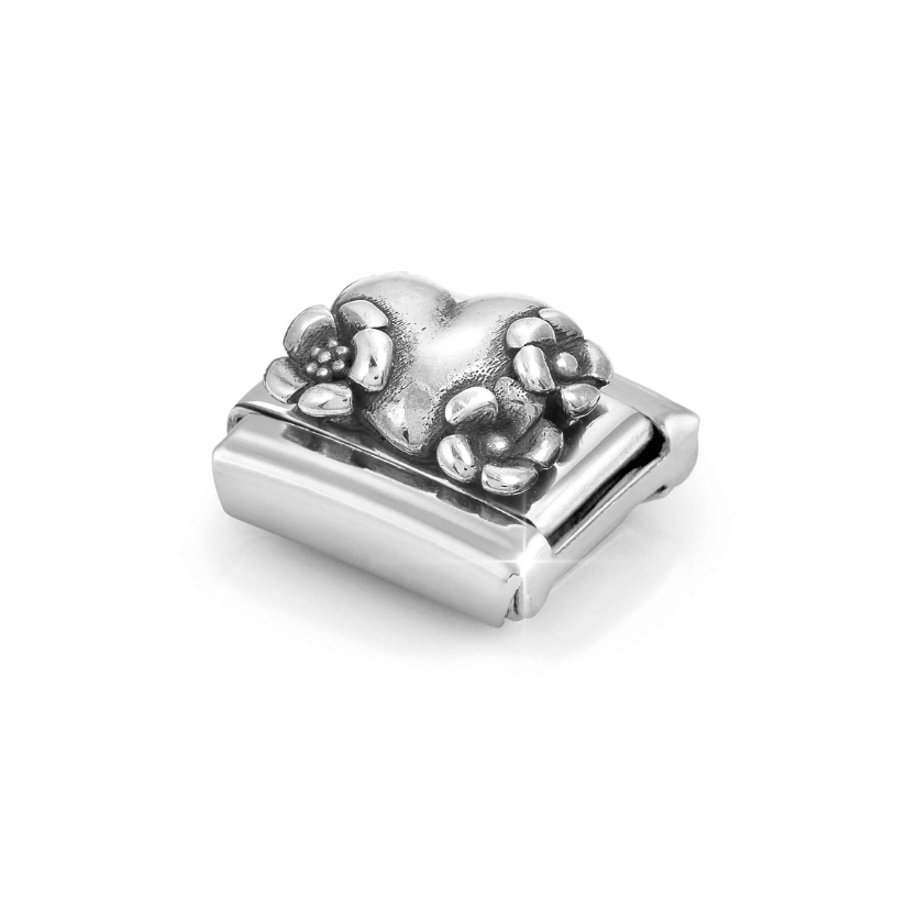 Nomination Heart and Flowers Sterling Silver and Stainless Steel Composable Charm