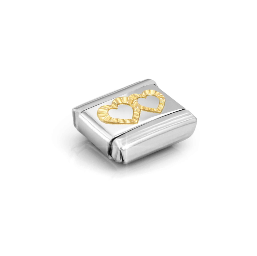 Nomination Hearts with Etched Detail 18ct Gold and Stainless Steel Composable Charm