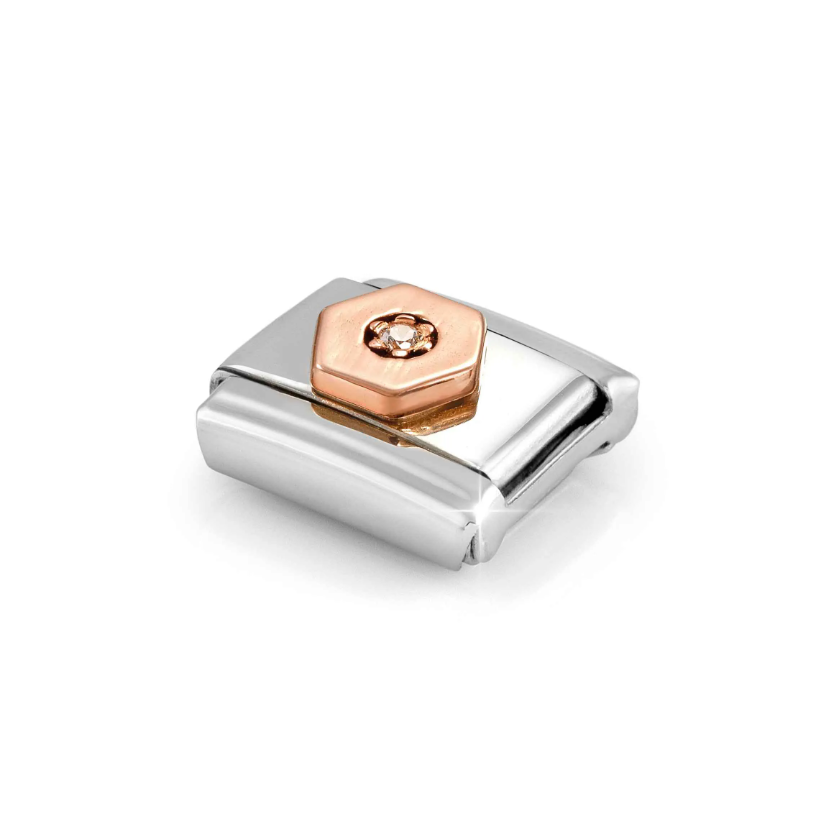 Nomination Hexagon with CZ 9ct Gold and Stainless Steel Composable Charm