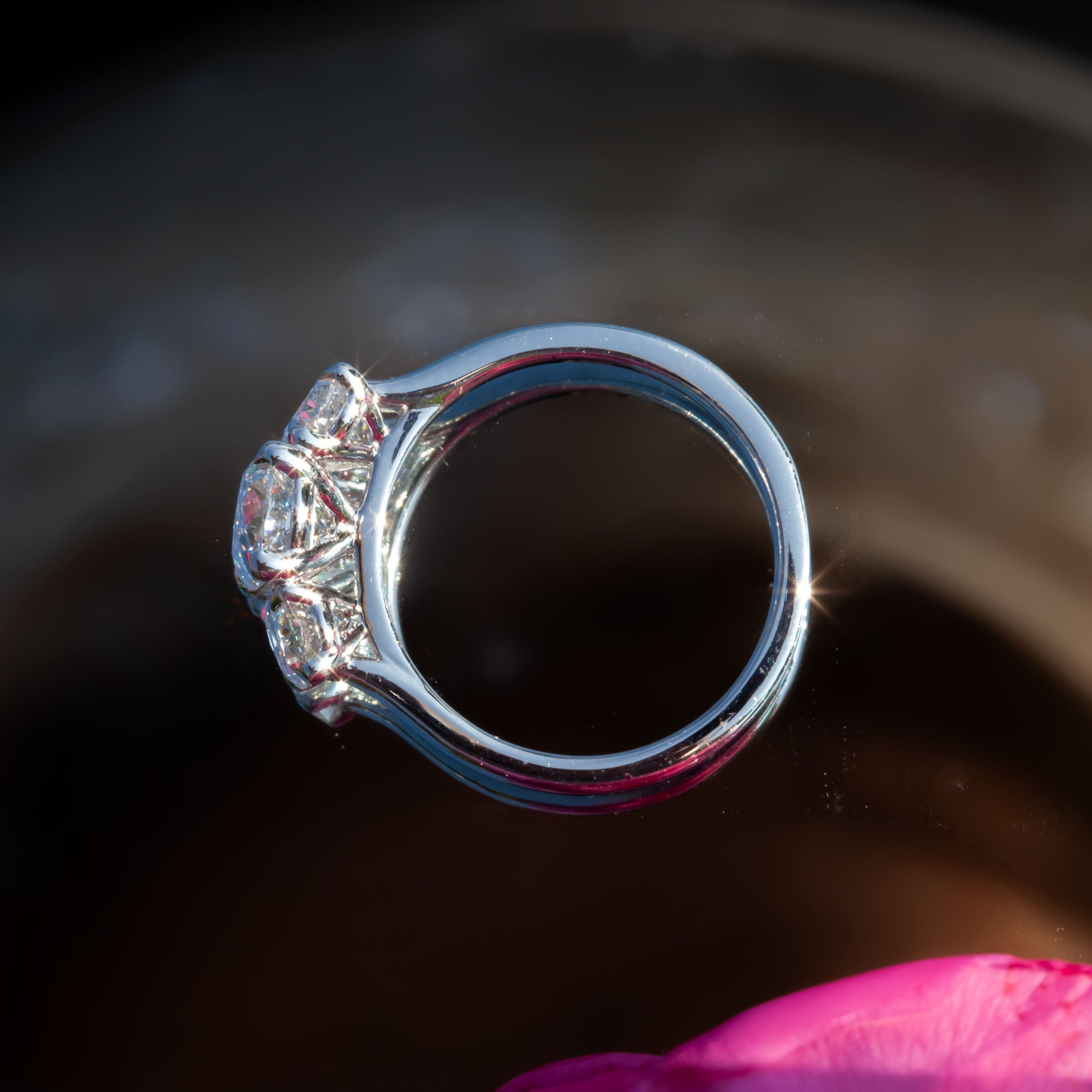 9ct White Gold 2.25ct Oval Lab Diamond Trilogy Ring