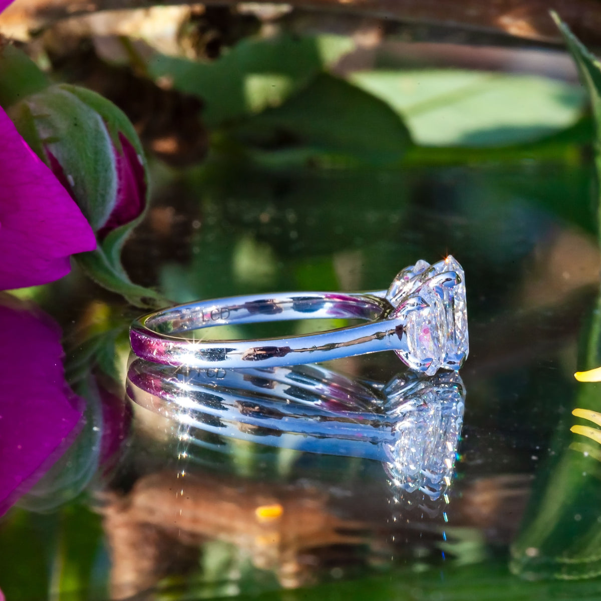 9ct White Gold 2.25ct Oval Lab Diamond Trilogy Ring