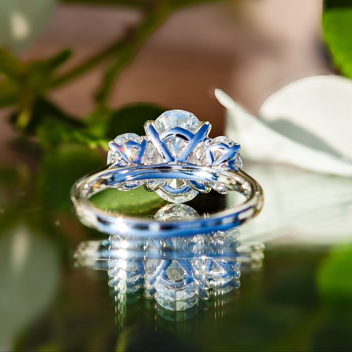 9ct White Gold 3ct Oval Lab Diamond Trilogy Ring
