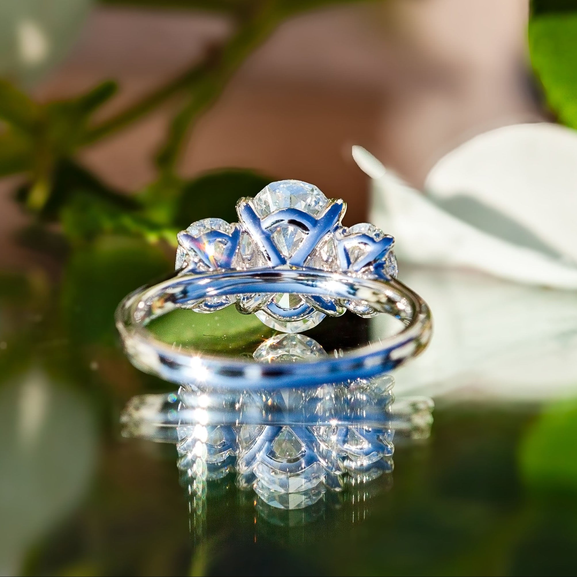 9ct White Gold 3ct Oval Lab Diamond Trilogy Ring