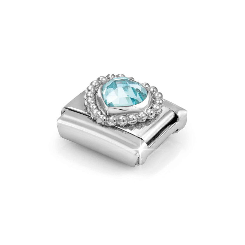 Nomination Light Blue CZ Heart Sterling Silver and Stainless Steel Composable Charm