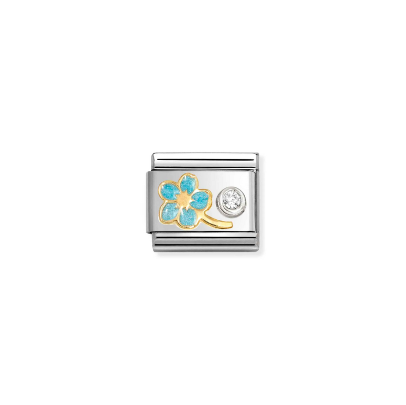 Nomination Light Blue Myosotis Flower 18ct Yellow Gold & Stainless Steel Composable Charm