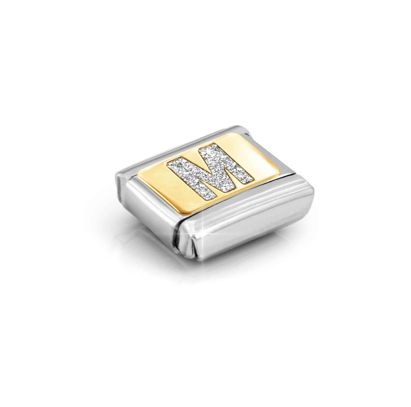 Nomination Glitter Letter M 18ct Gold and Stainless Steel Composable Charm