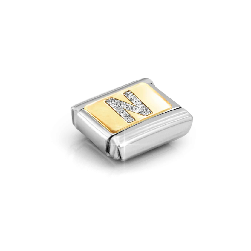 Nomination Glitter Letter N 18ct Gold and Stainless Steel Composable Charm