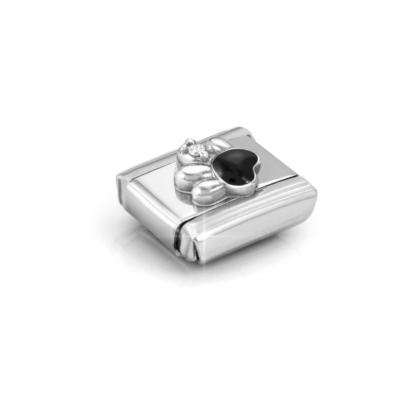 Nomination Black Paw Print with CZ Sterling Silver and Stainless Steel Composable Charm