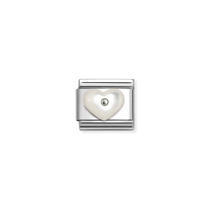 Nomination Mother of Pearl Heart Sterling Silver and Stainless Steel Composable Charm