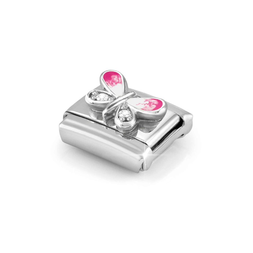 Nomination Pink Butterfly with CZ Sterling Silver and Stainless Steel Composable Charm
