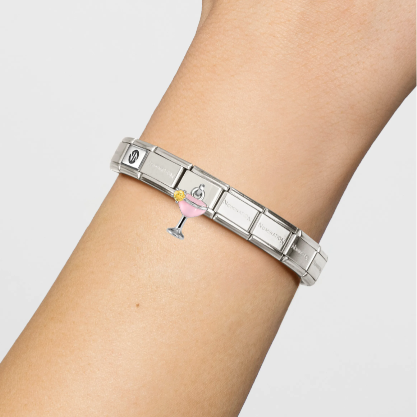 Nomination Pink Cocktail with CZ Sterling Silver and Stainless Steel Composable Charm