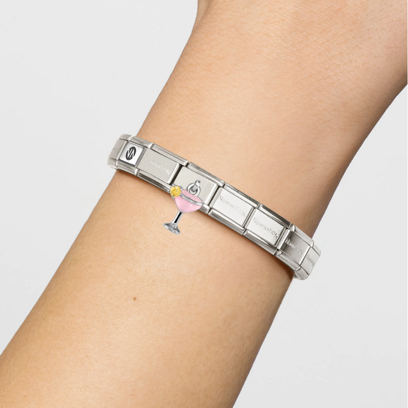 Nomination Pink Cocktail with CZ Sterling Silver and Stainless Steel Composable Charm