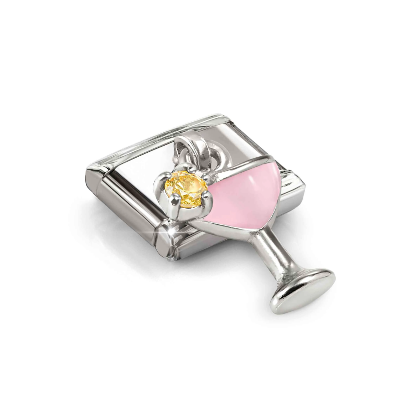 Nomination Pink Cocktail with CZ Sterling Silver and Stainless Steel Composable Charm