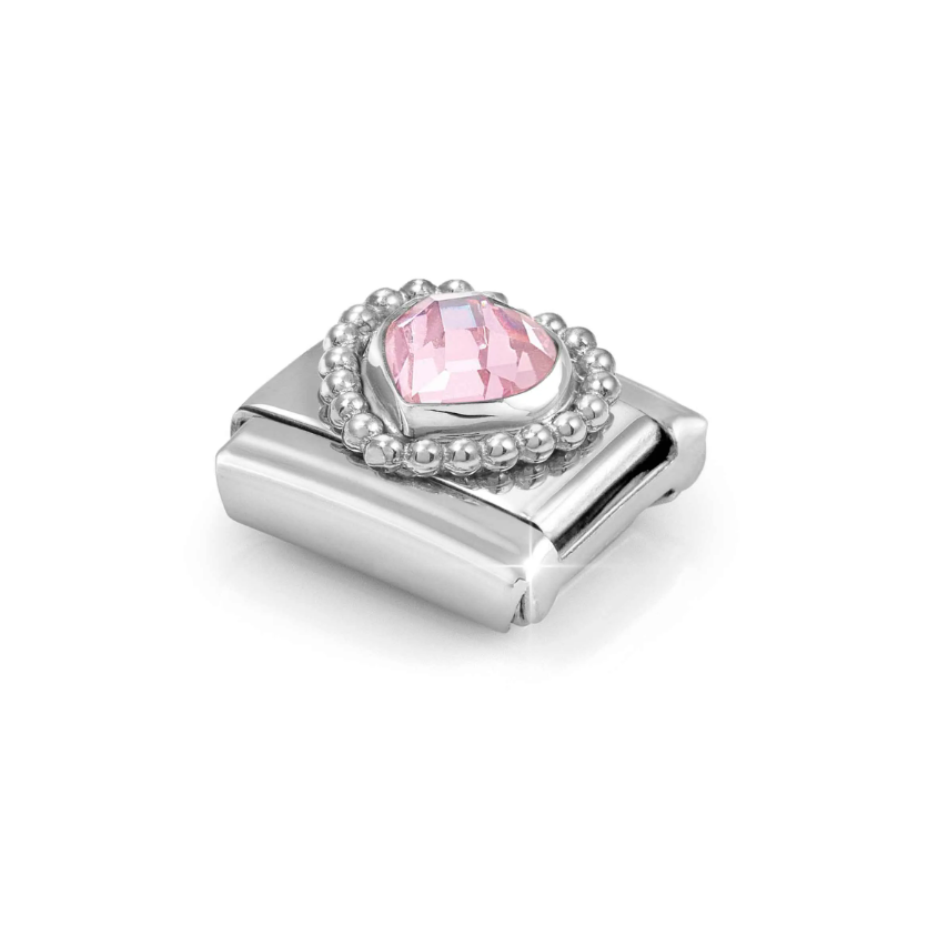 Nomination Pink CZ Heart Sterling Silver and Stainless Steel Composable Charm