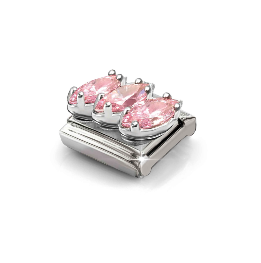 Nomination Pink CZ Trilogy  Sterling Silver and Stainless Steel Composable Charm
