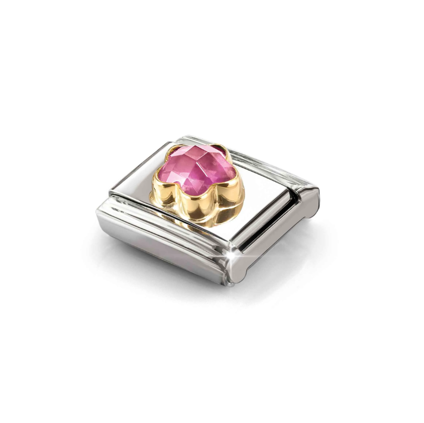 Nomination Pink CZ Flower 18ct Gold and Stainless Steel Composable Charm