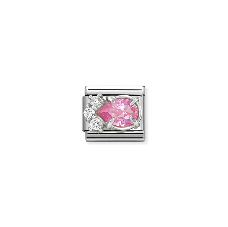 Nomination Pink CZ Drop Sterling Silver and Stainless Steel Composable Charm