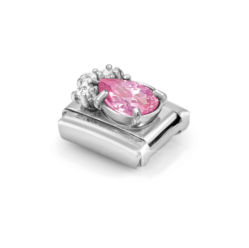 Nomination Pink CZ Drop Sterling Silver and Stainless Steel Composable Charm