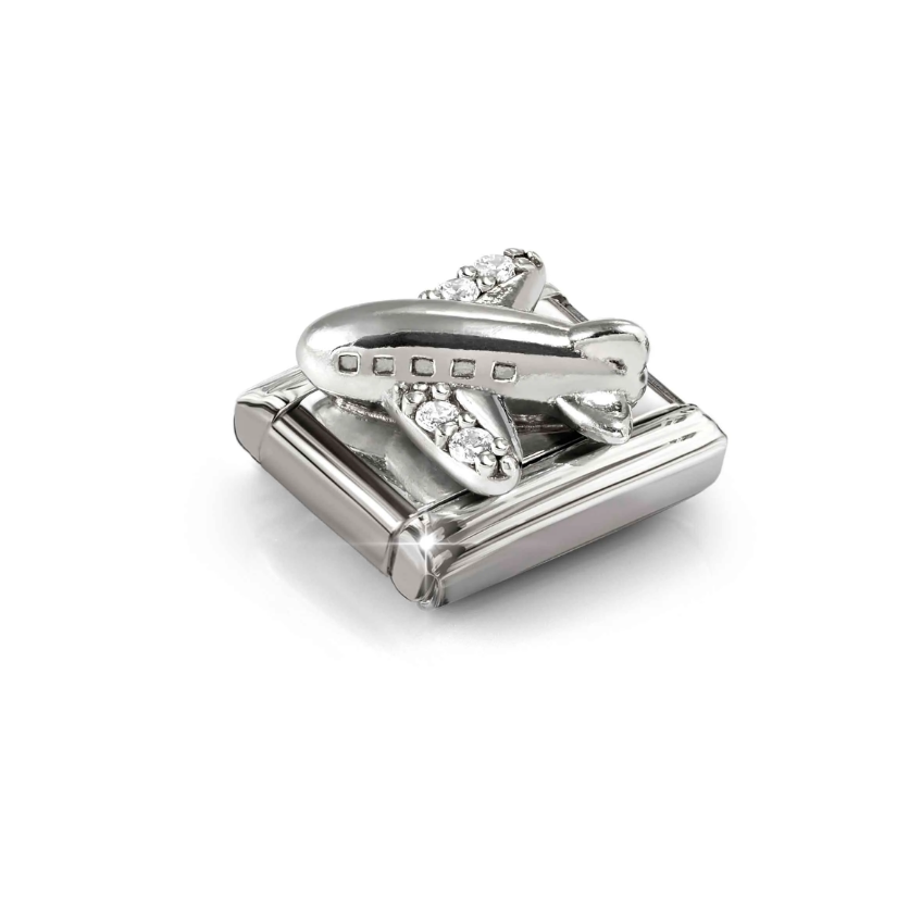 Nomination Aeroplane with CZ Sterling Silver and Stainless Steel Composable Charm