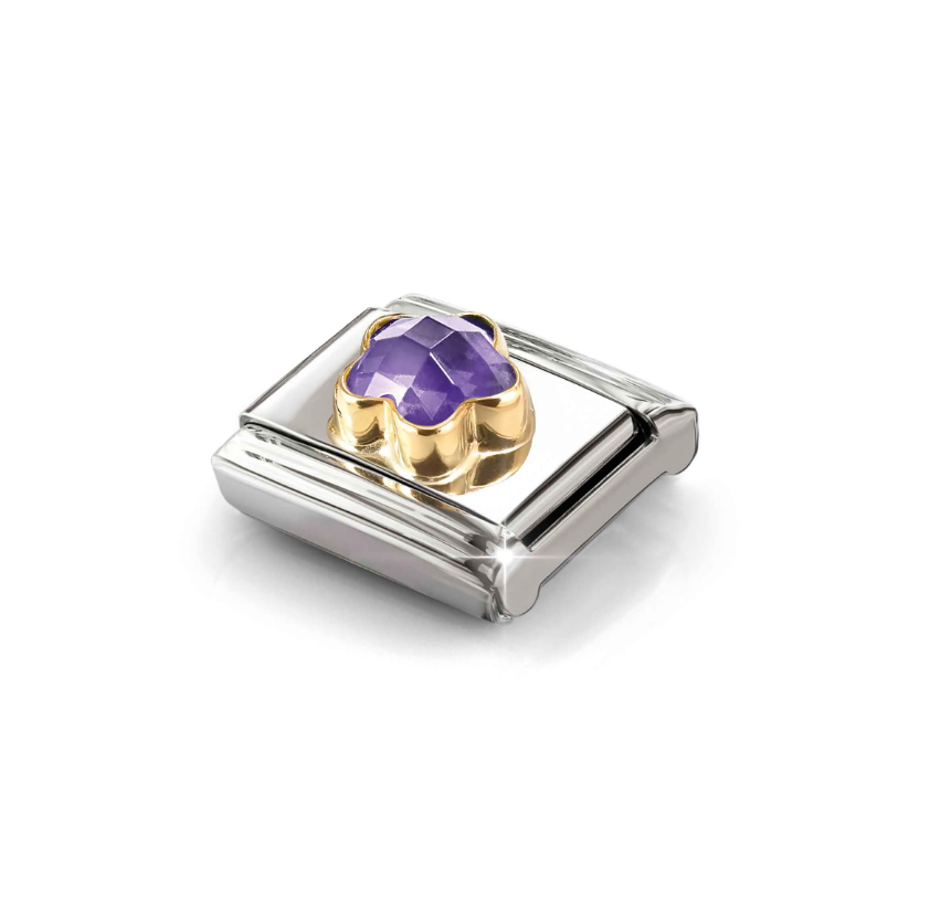 Nomination Purple CZ Flower 18ct Gold and Stainless Steel Composable Charm