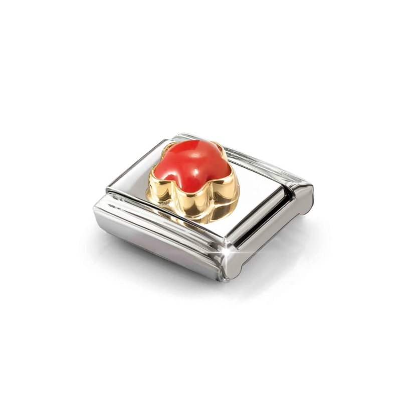 Nomination Red Coral Flower 18ct Gold and Stainless Steel Composable Charm
