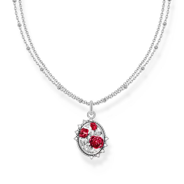 Thomas Sabo Sterling Silver Double Chain Roses Necklace