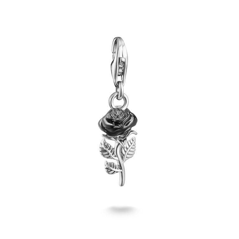 Thomas Sabo Sterling Silver Black Enamel Rose Charm Pendant