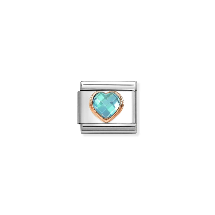 Nomination Light Blue CZ Heart 9ct Gold and Stainless Steel Composable Charm