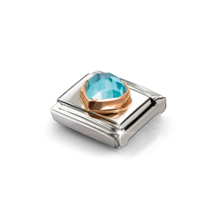 Nomination Light Blue CZ Heart 9ct Gold and Stainless Steel Composable Charm