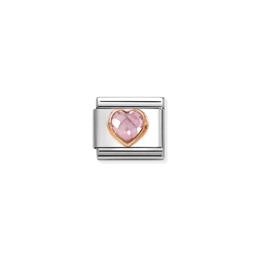 Nomination Pink CZ Heart 9ct Gold and Stainless Steel Composable Charm