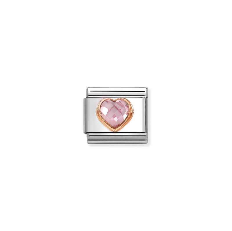 Nomination Pink CZ Heart 9ct Gold and Stainless Steel Composable Charm