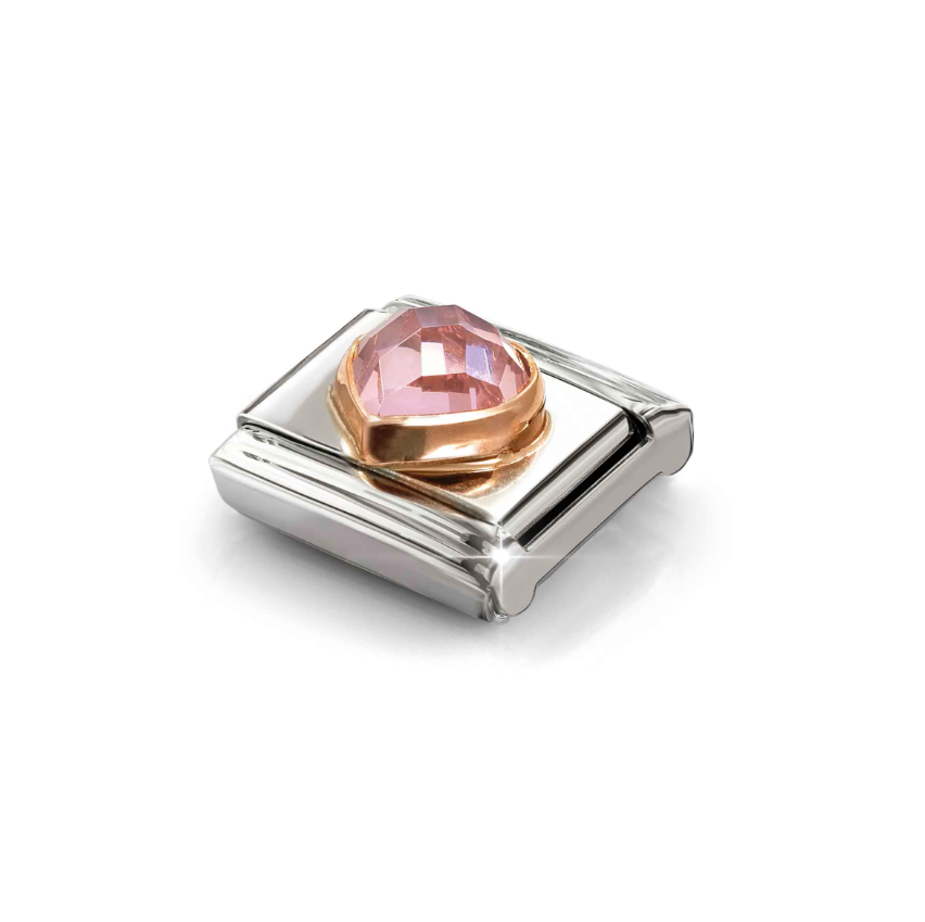 Nomination Pink CZ Heart 9ct Gold and Stainless Steel Composable Charm