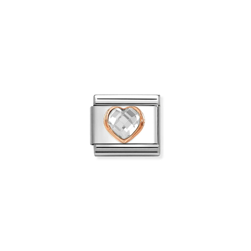 Nomination White CZ Heart 9ct Gold and Stainless Steel Composable Charm