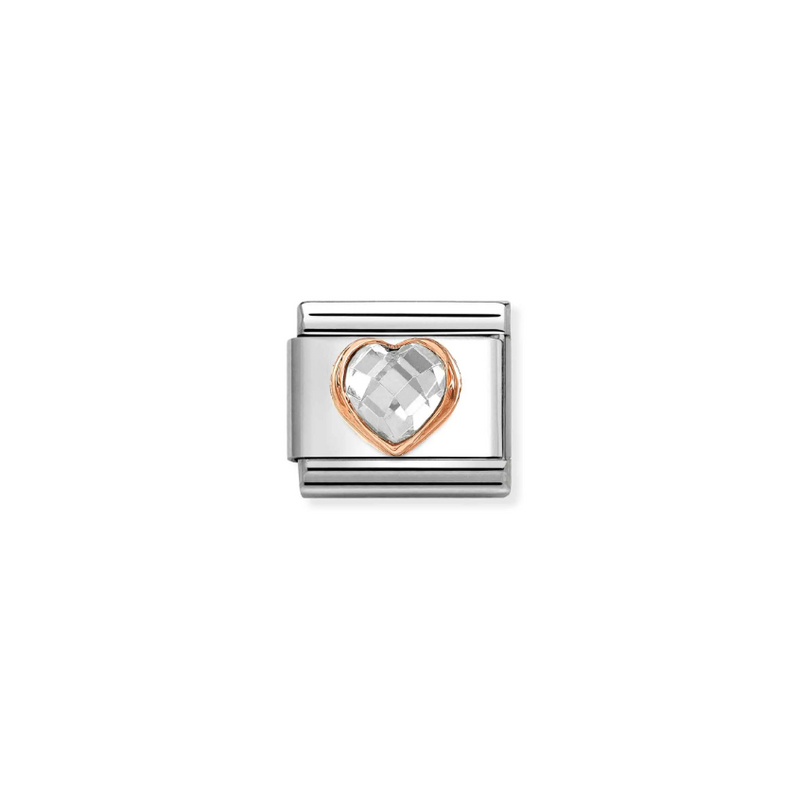 Nomination White CZ Heart 9ct Gold and Stainless Steel Composable Charm